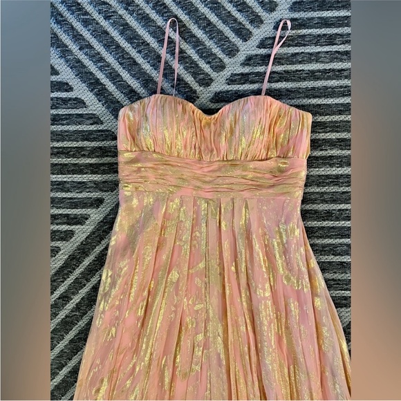 AIDAN MATTOX Sz 12 Silk Pink & Gold Strapless Dress - Picture 5 of 9